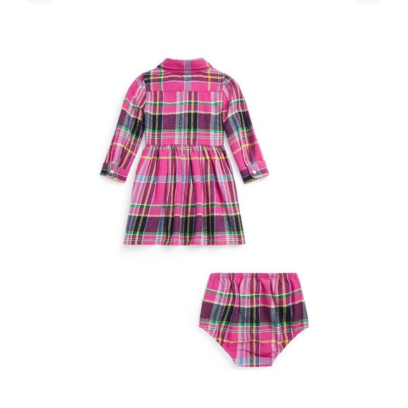 Ralph Lauren Plaid Cotton Twill Shirtdress & Bloomer Pink Size 24 Months NWT - Picture 2 of 6